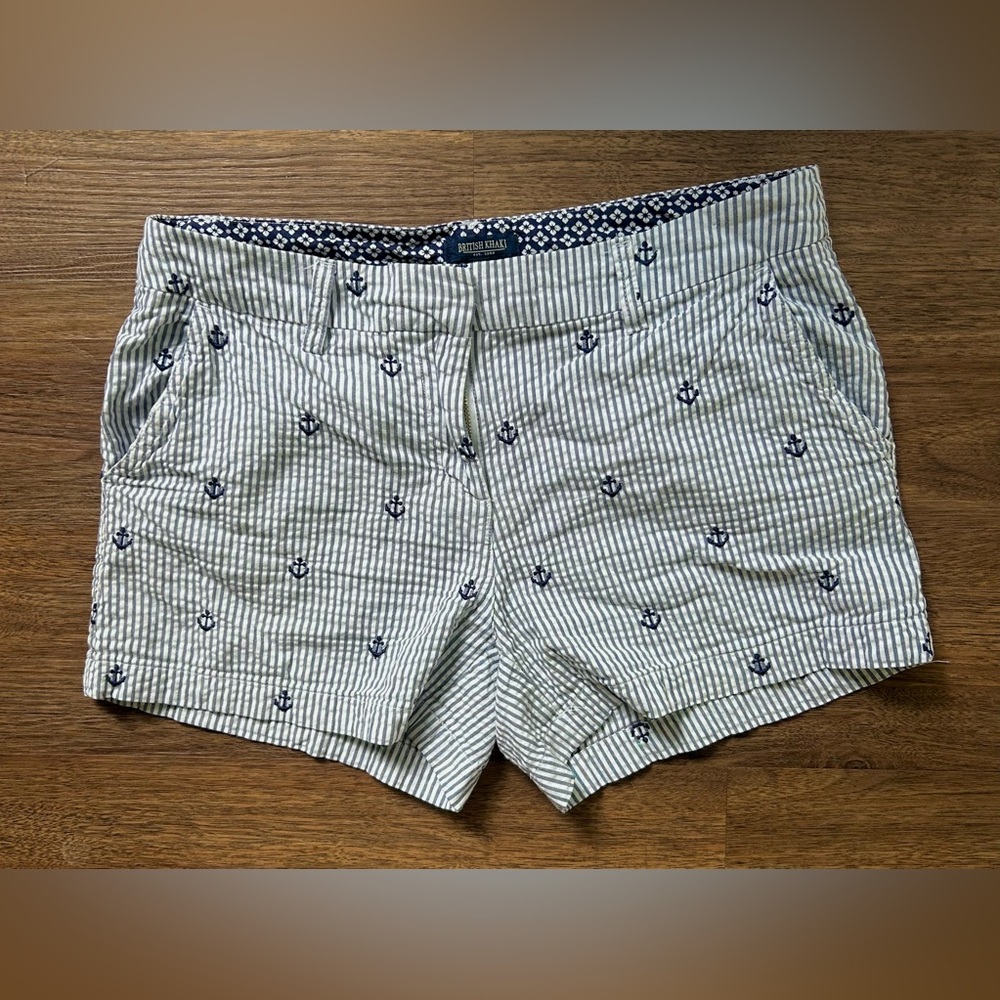 BRITISH KHAKI Nautical Pinstripe Seersucker Chino Shorts Coastal Preppy Resort 6 - Picture 2 of 11